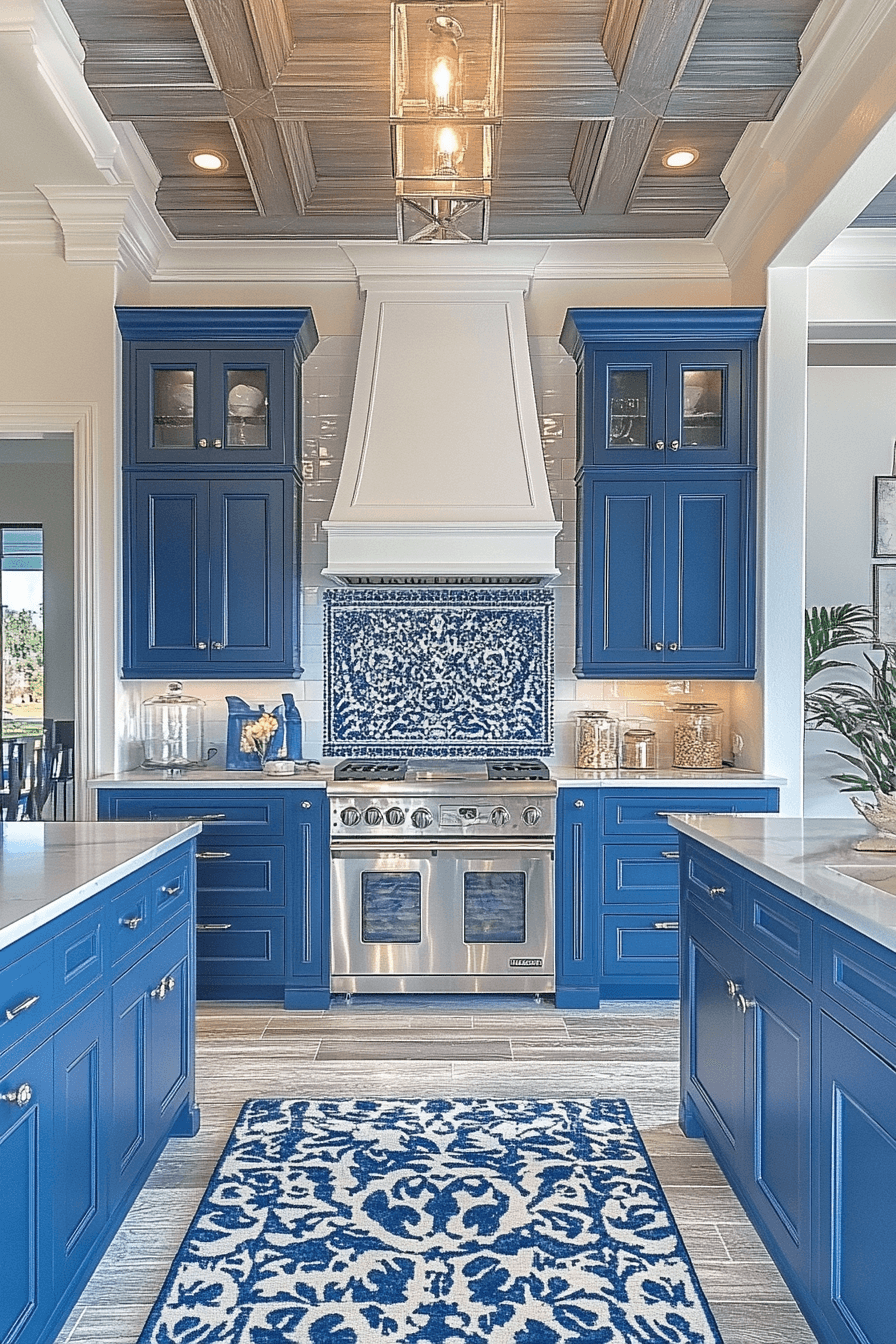 blue and white kitchen cabinets