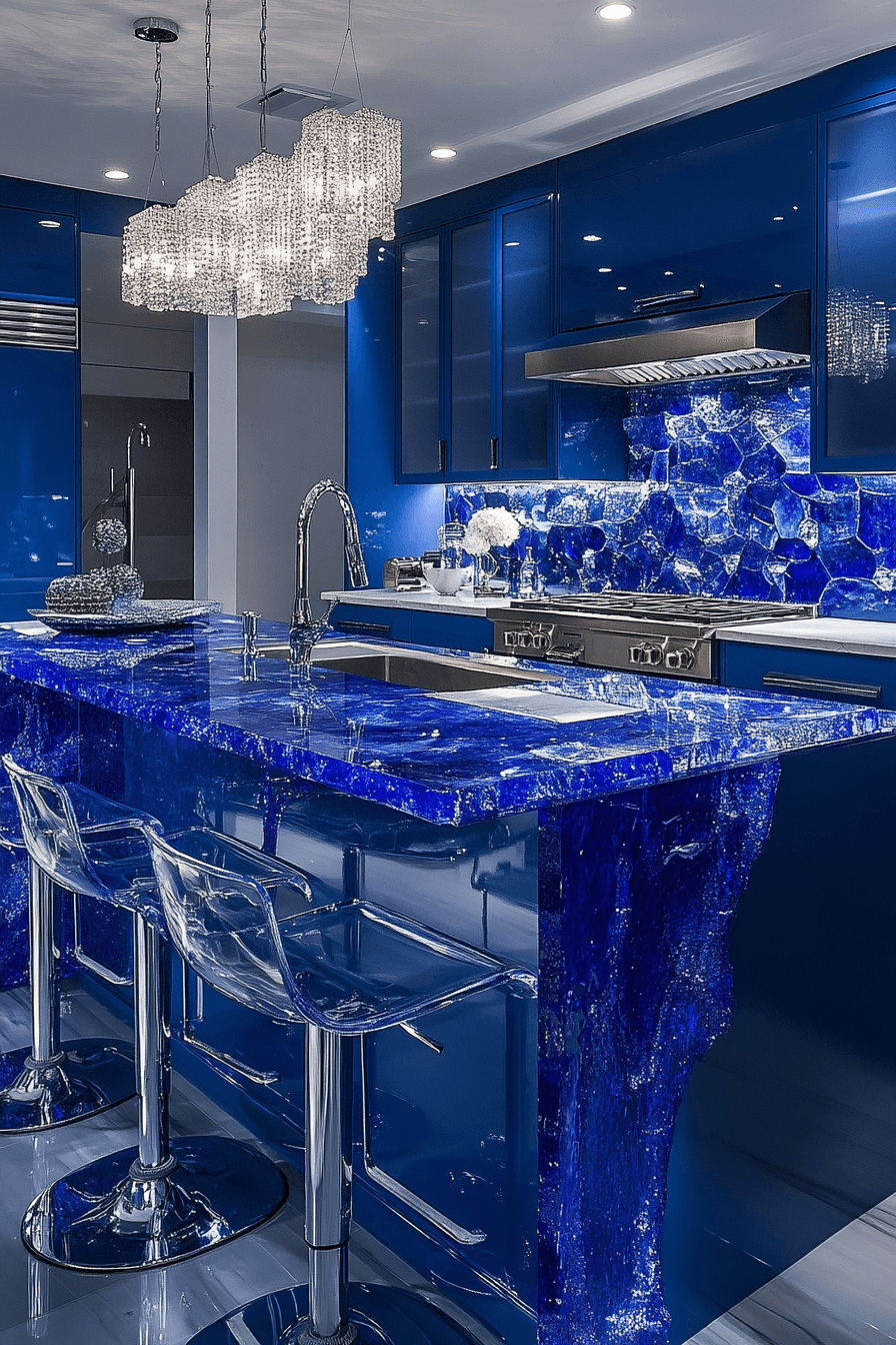 blue and white kitchen cabinets