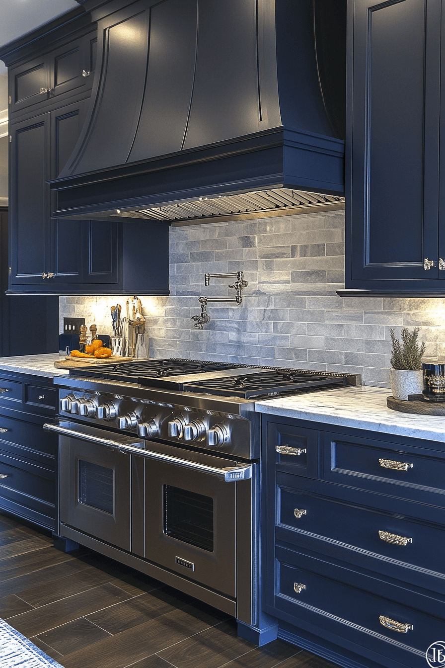 blue and white kitchen cabinets