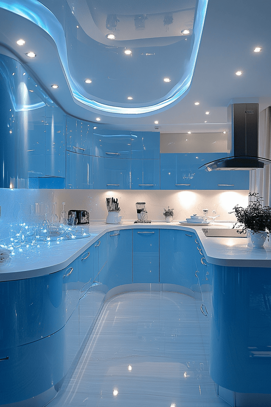 blue and white kitchen cabinets