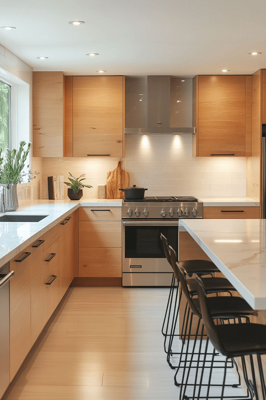Sleek Contemporary Maple Kitchen Cabinets