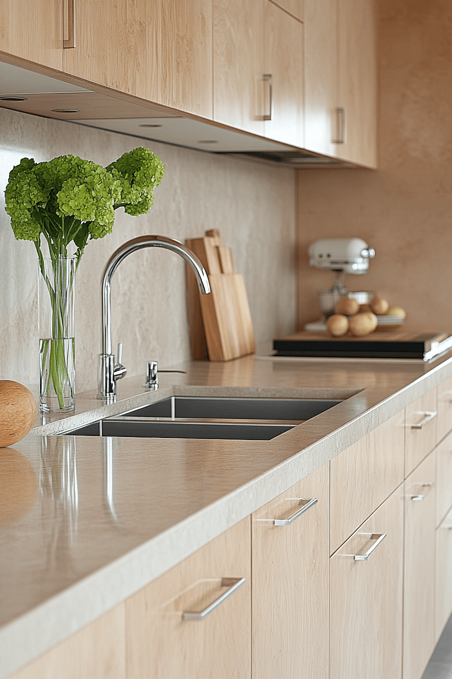 Clean-Lined Maple Design Kitchen Cabinets