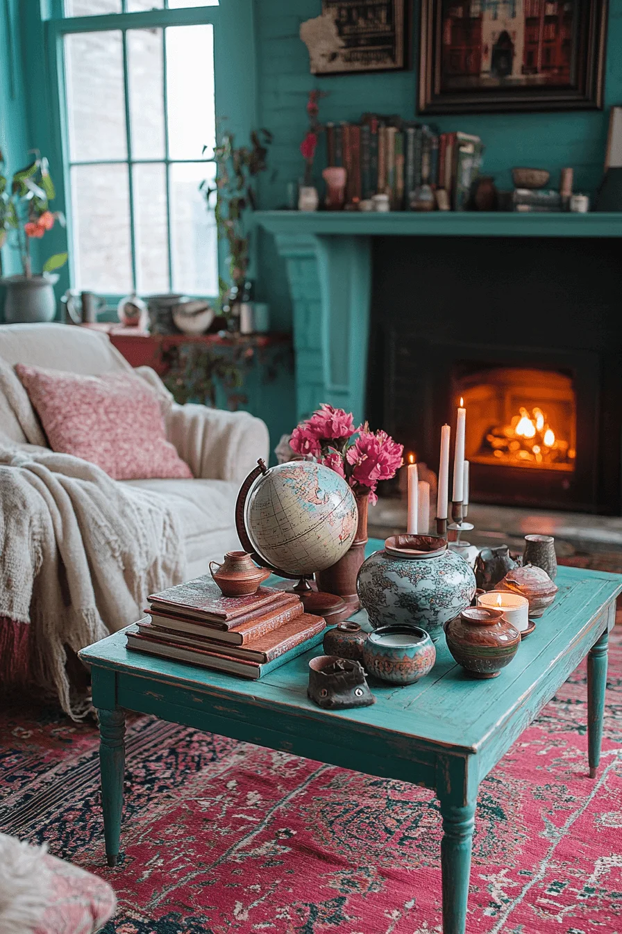 eclectic coffee table decor