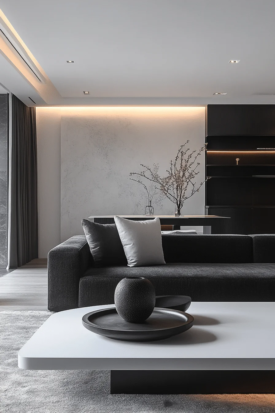 Sleek black and white living room