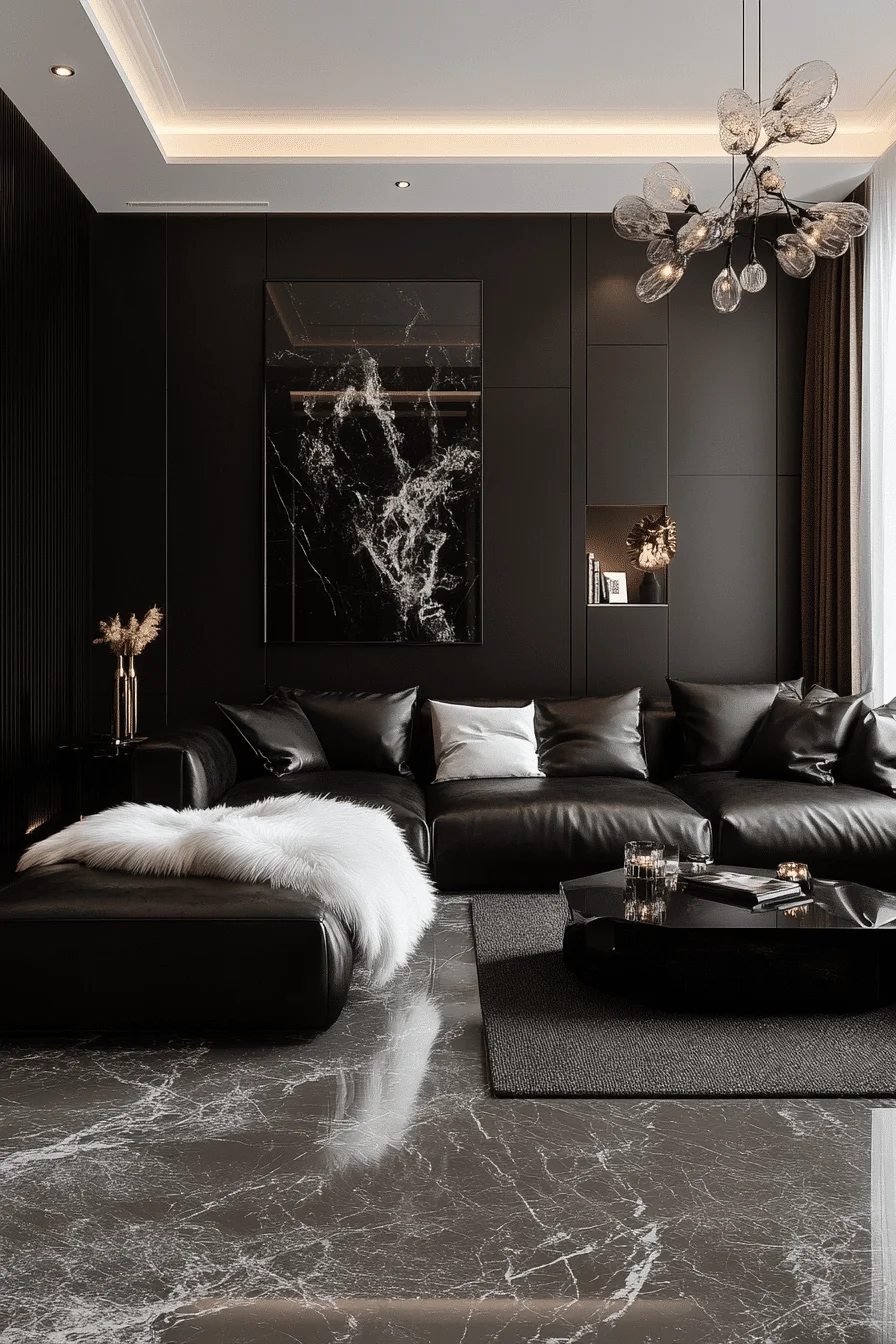 Luxury black and white living room