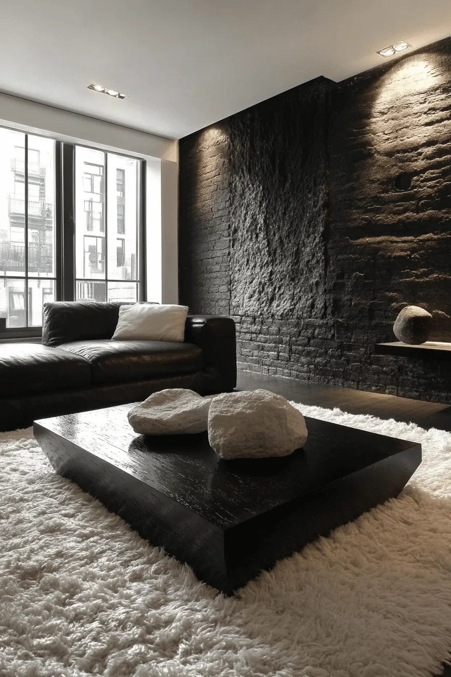 Textured contrast black and white living room