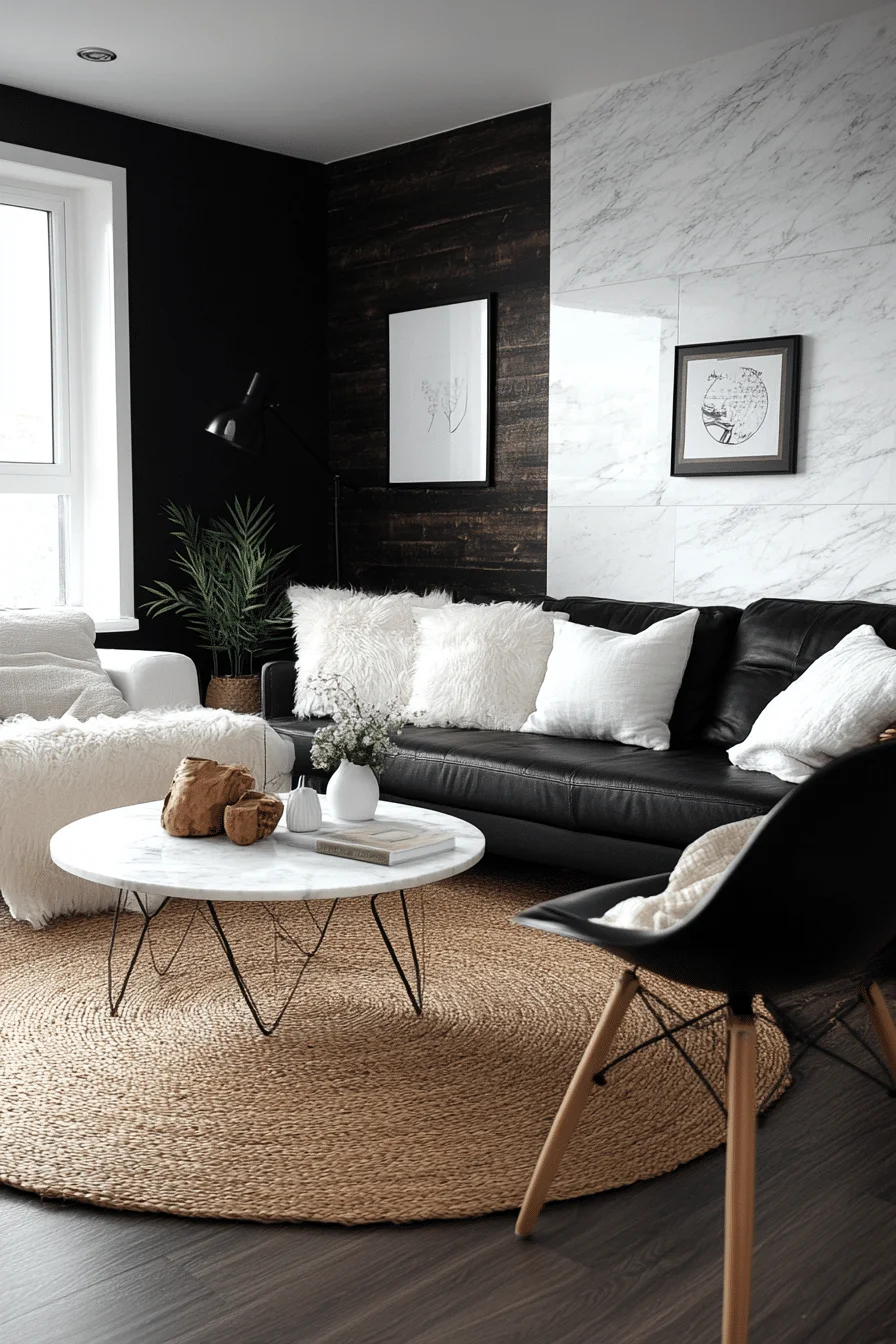 Elegant black and white living room