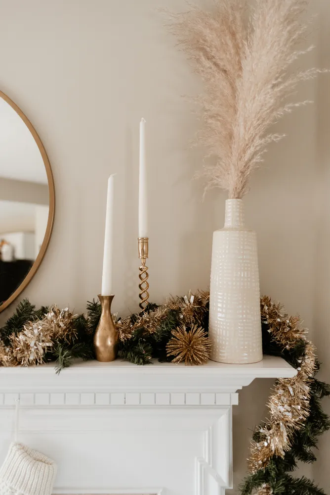 Gold and silver tinsel with greenery