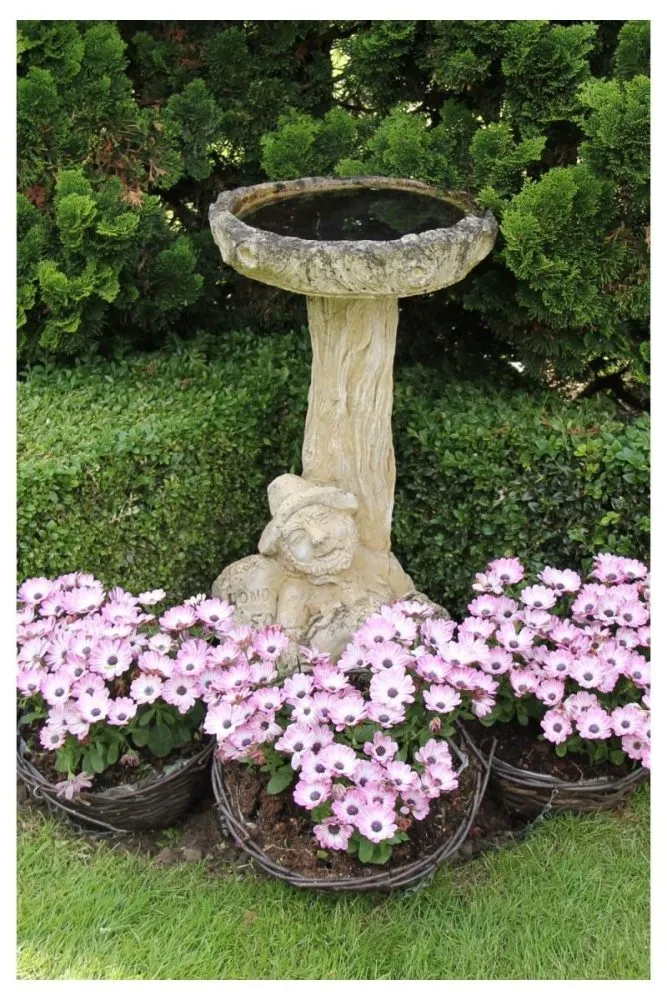 Weathered Stone Pedestal Bird Bath
