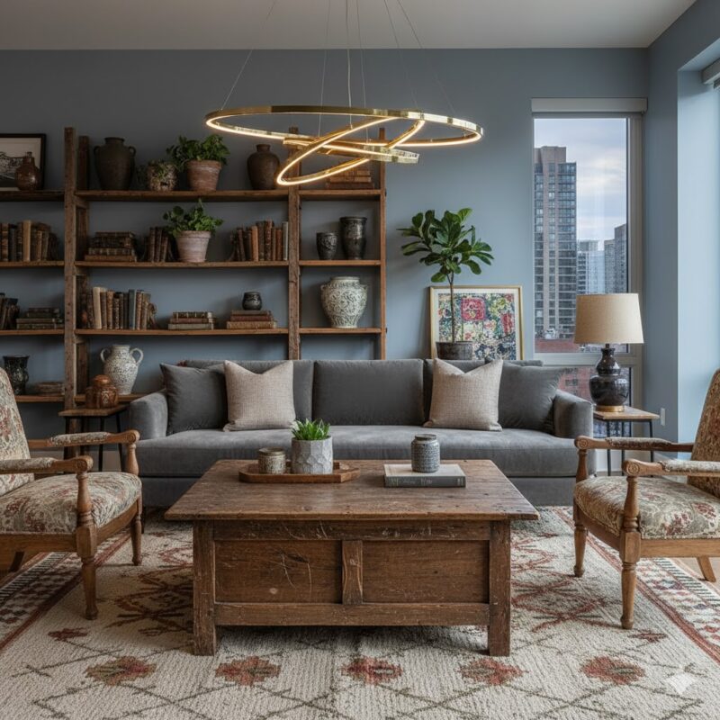 Eclectic mix of vintage and modern furniture