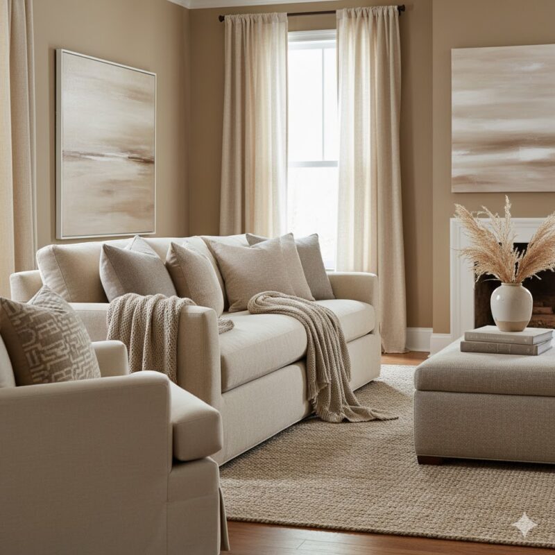 Cozy neutral layered living room
