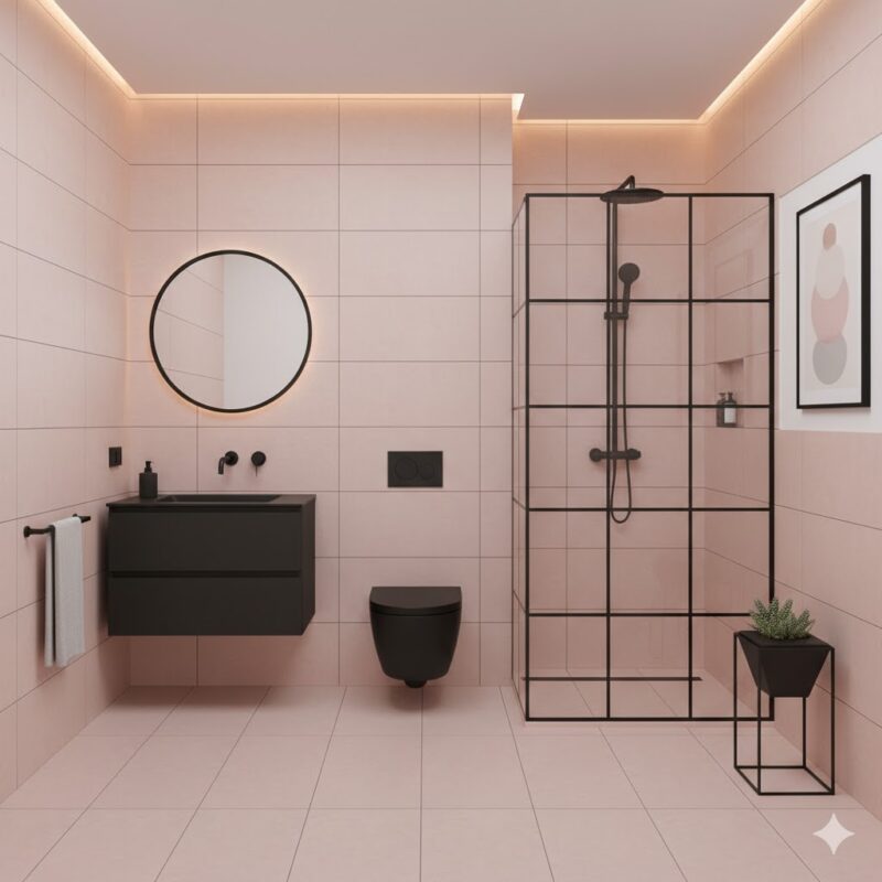 Pink and black bathroom contrast