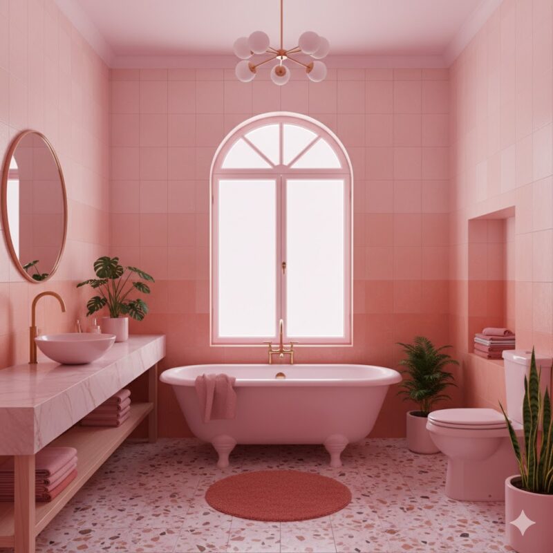 Monochrome pink bathroom design