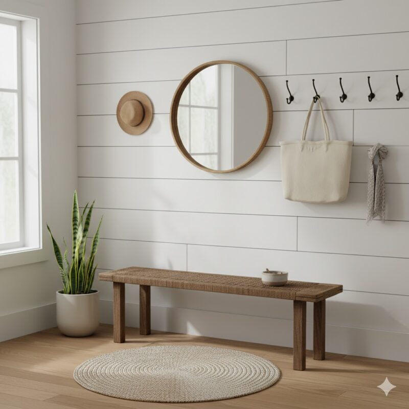 Inviting entryway with bench and hooks