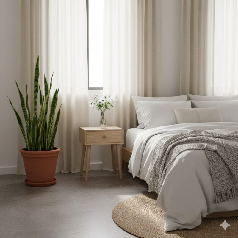 Plants in guest bedroom