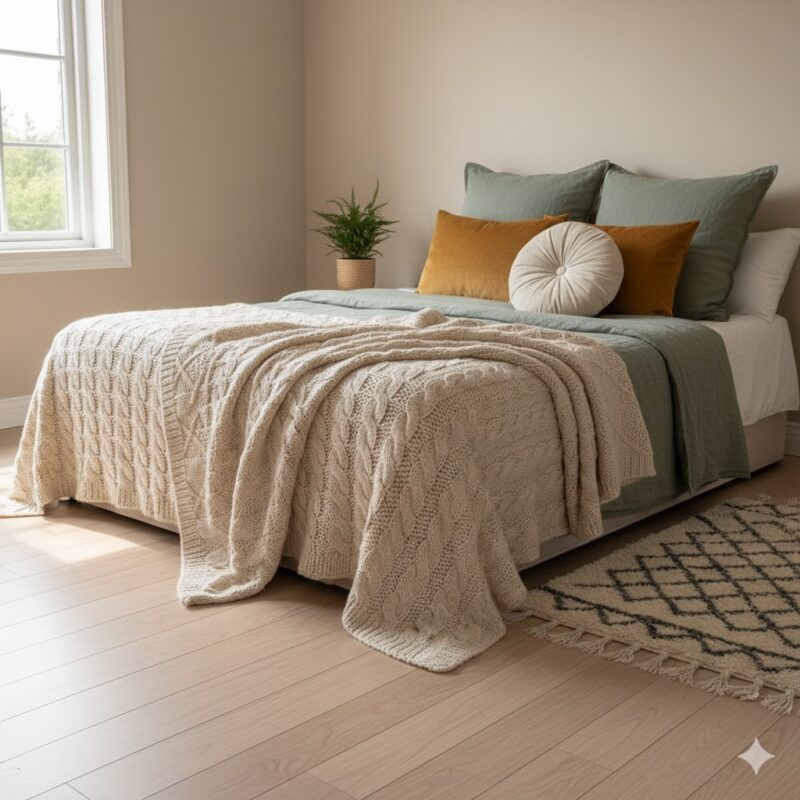 Soft textures in guest room