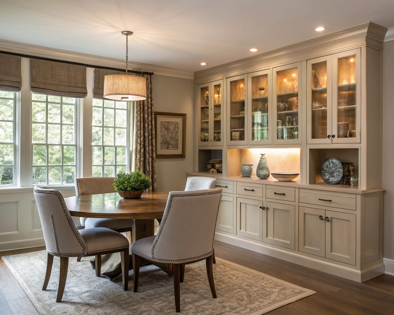 Architectural details defining dining spaces