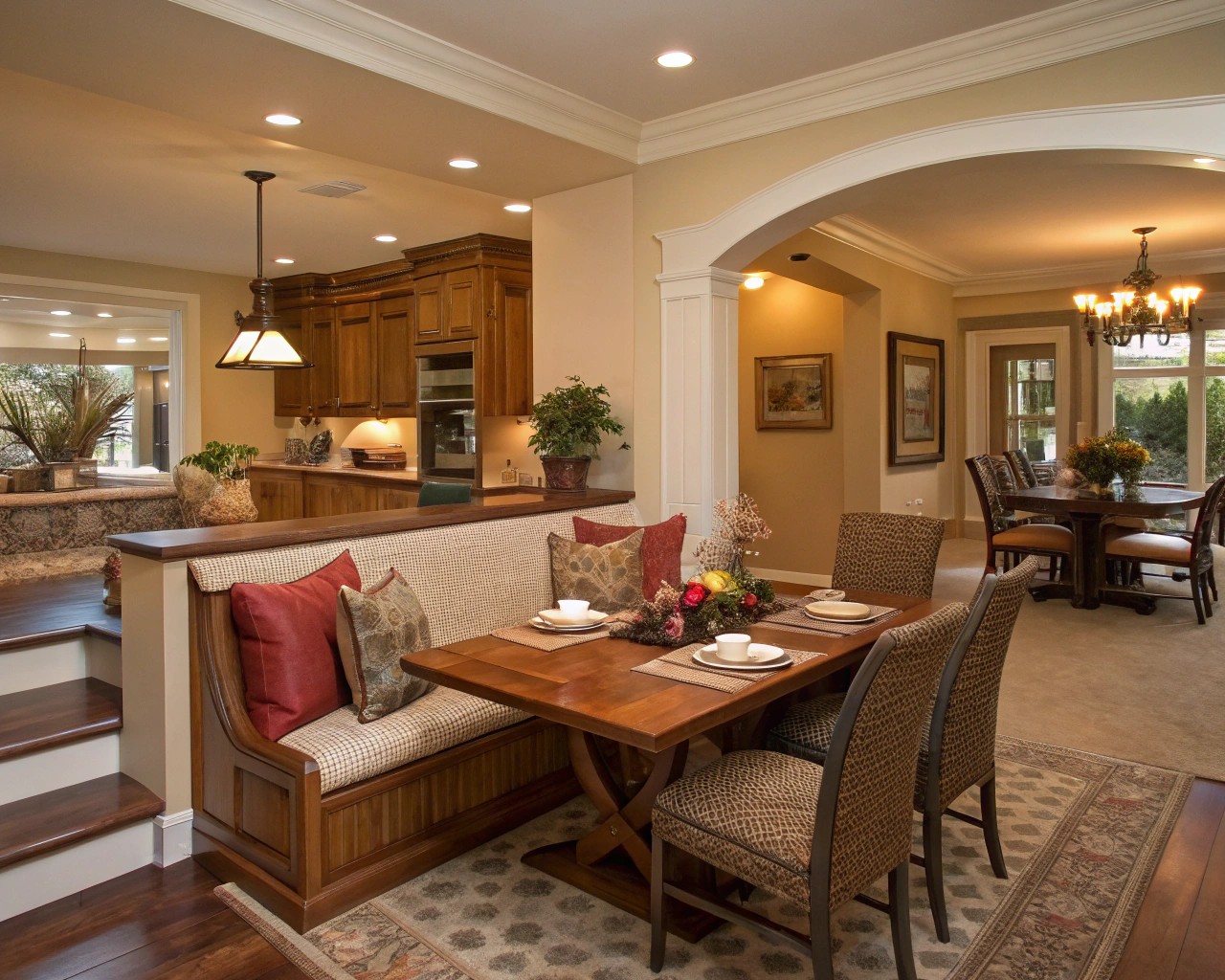 Furniture arrangement defining dining areas