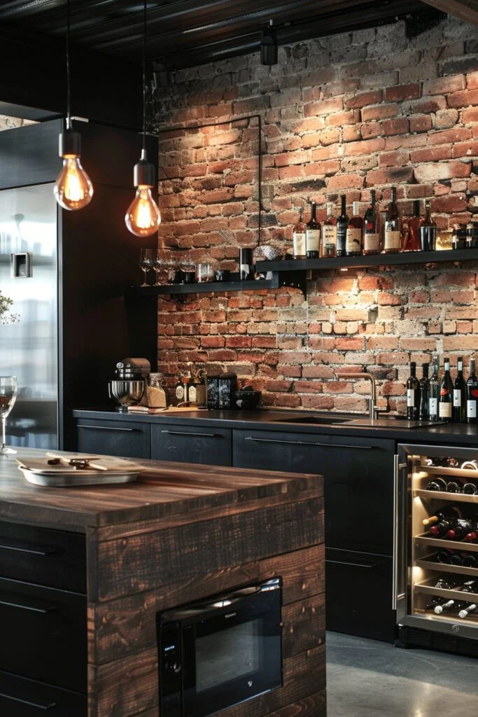 Contemporary Kitchens with Exposed Brick