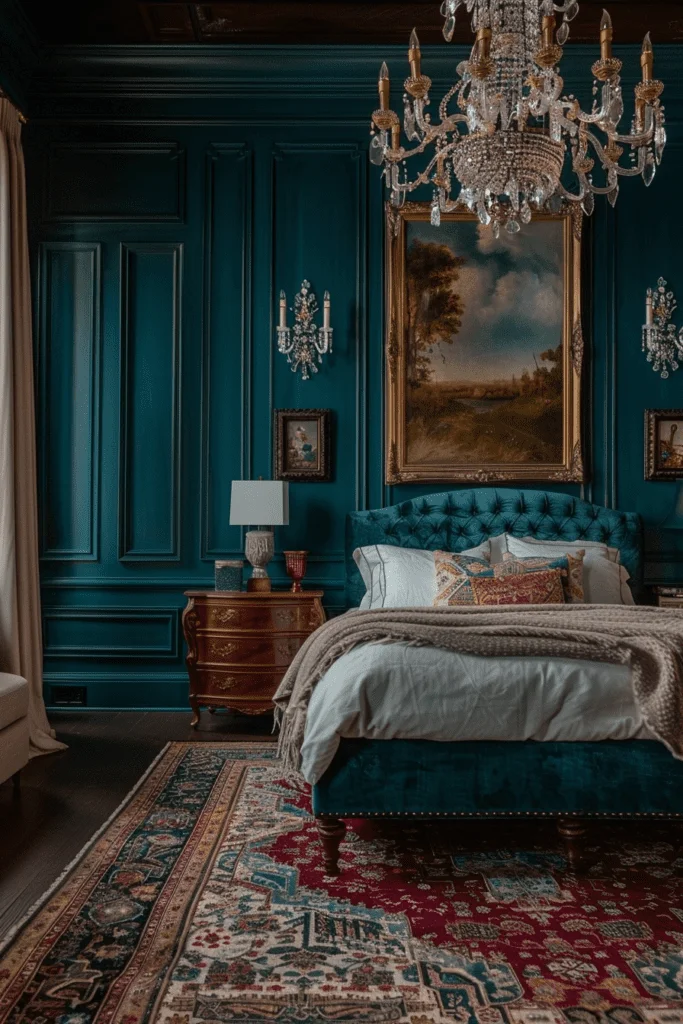 Regal Teal Chamber with Luxurious Textures