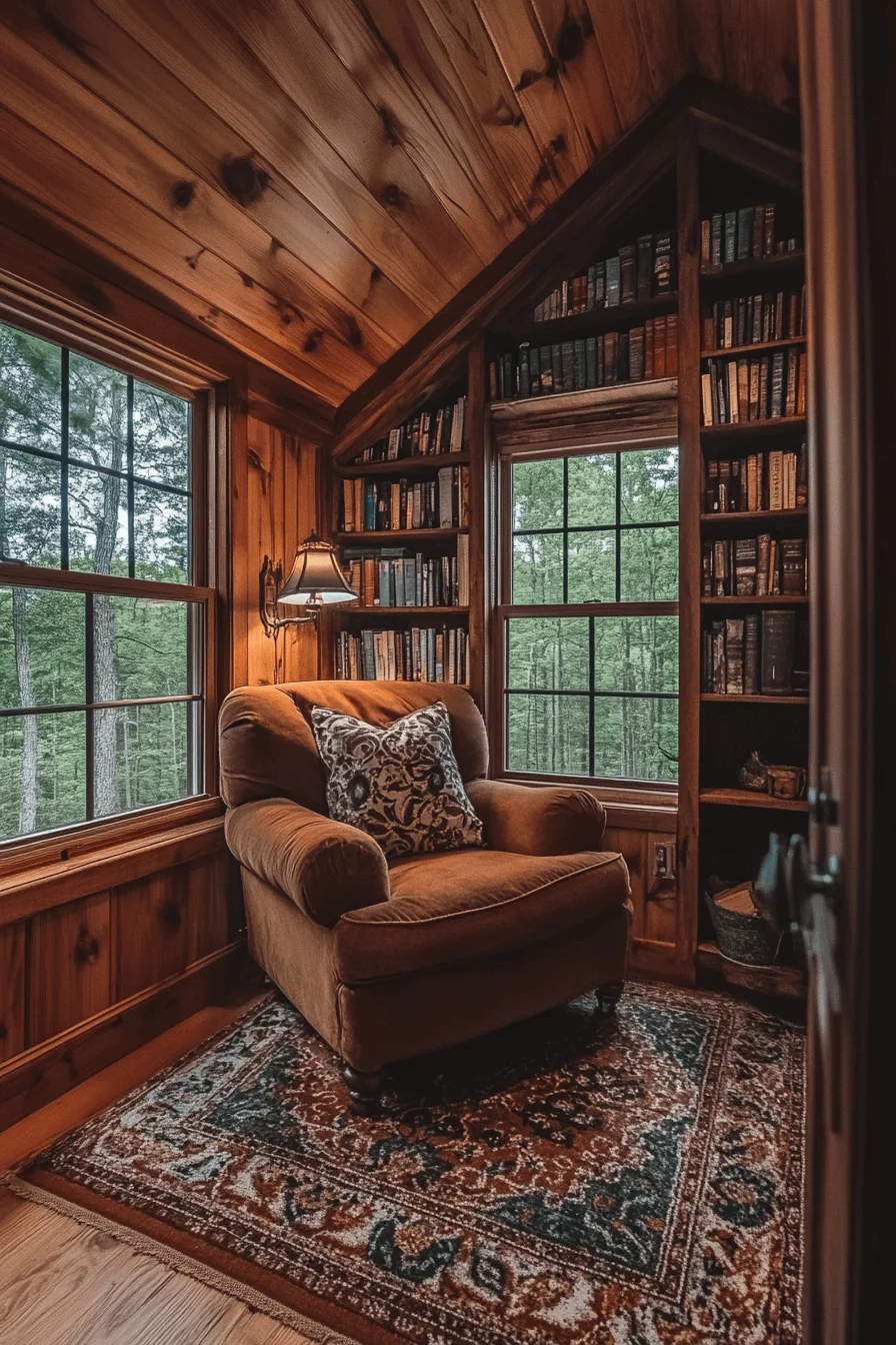 Cozy cabin reading nook