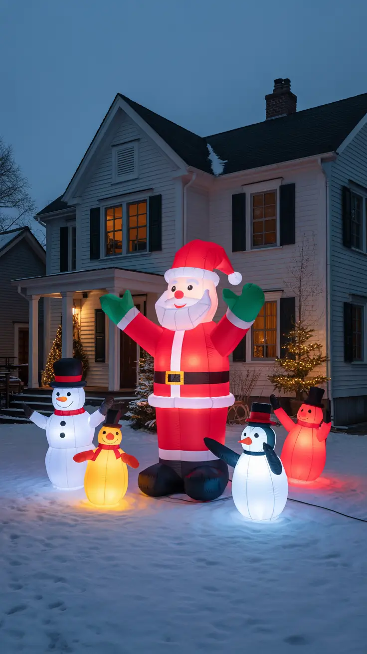 Inflatable Christmas characters on lawn