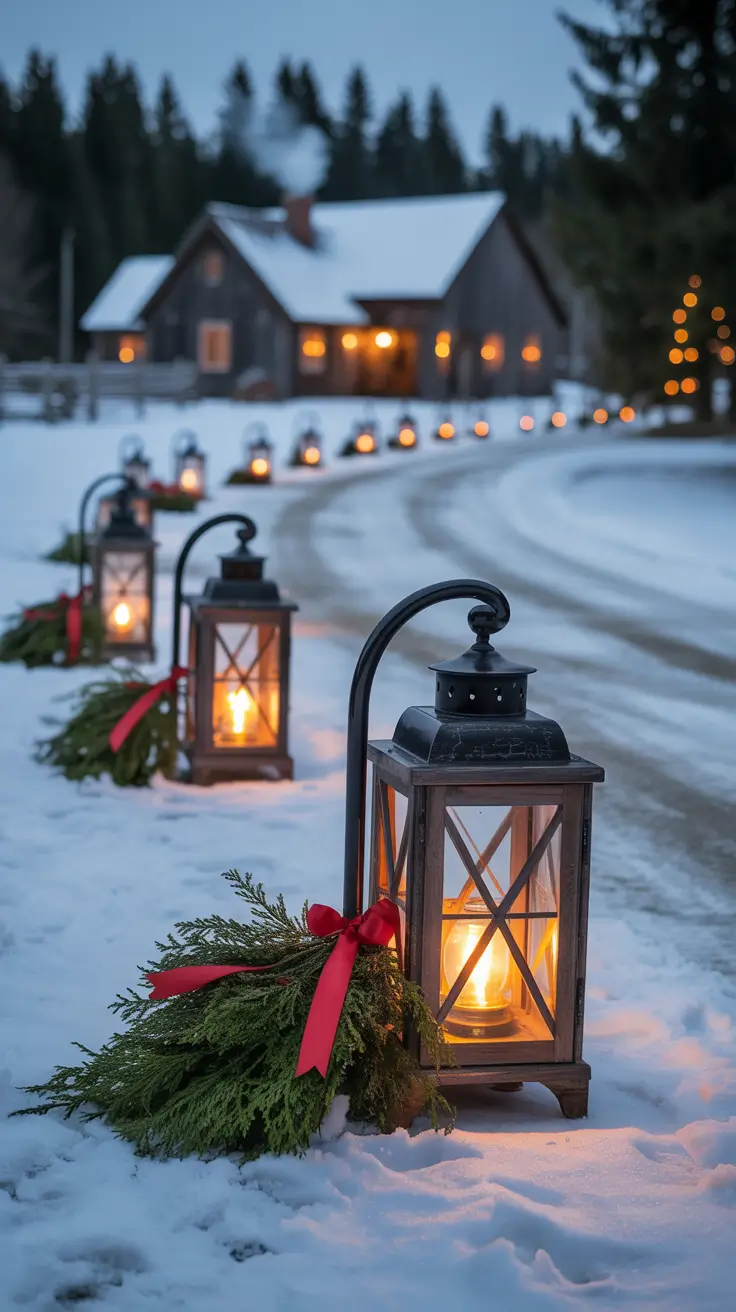 Vintage lanterns lining driveway