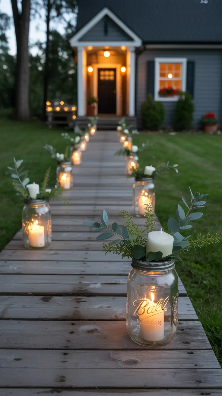 Close-up of decorated mason jar lantern