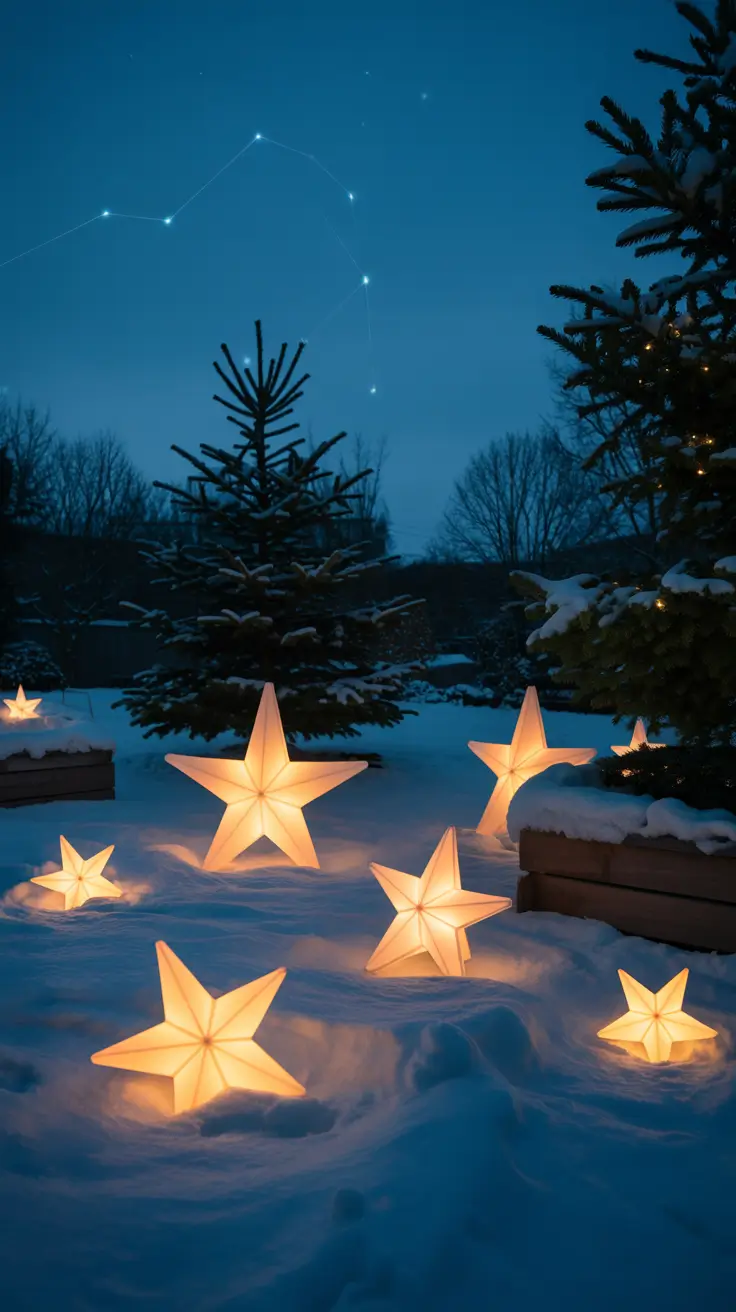 Minimalist star sculptures in yard