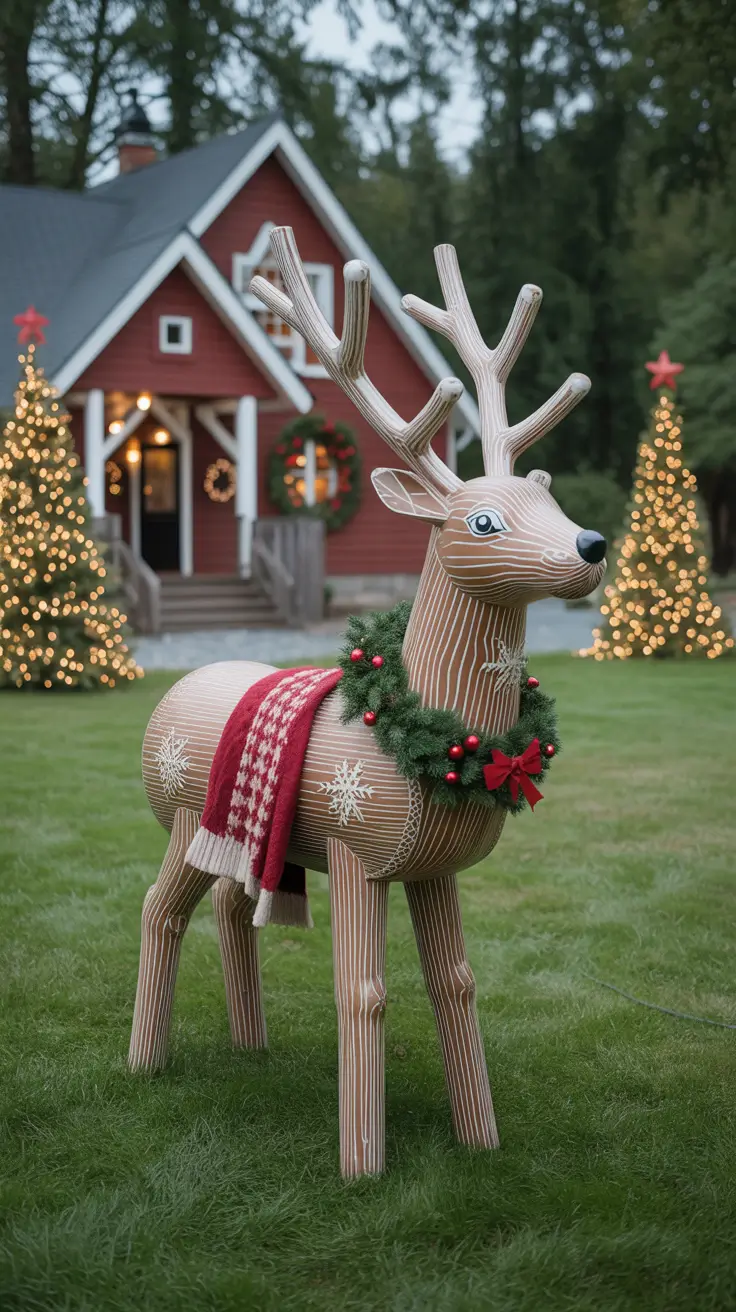 Wooden reindeer lawn decoration