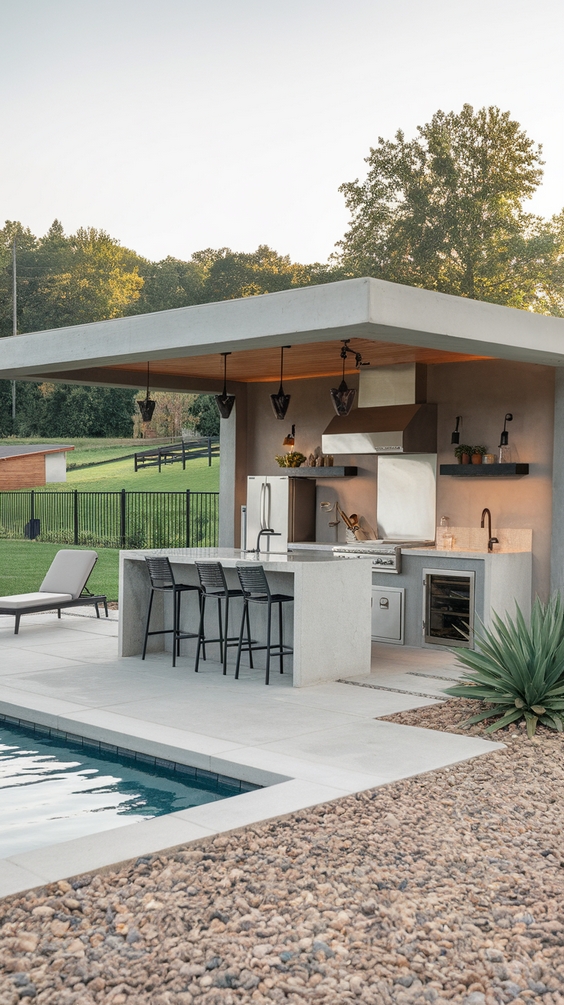 Pool Pavilion Ideas for Outdoor Living with Bar, Kitchen, Fireplace & More