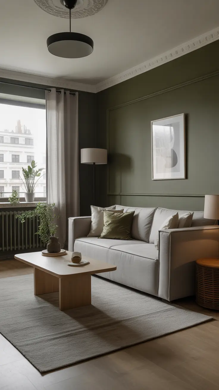 Budget-Friendly Modern Living Room with Gray and Olive