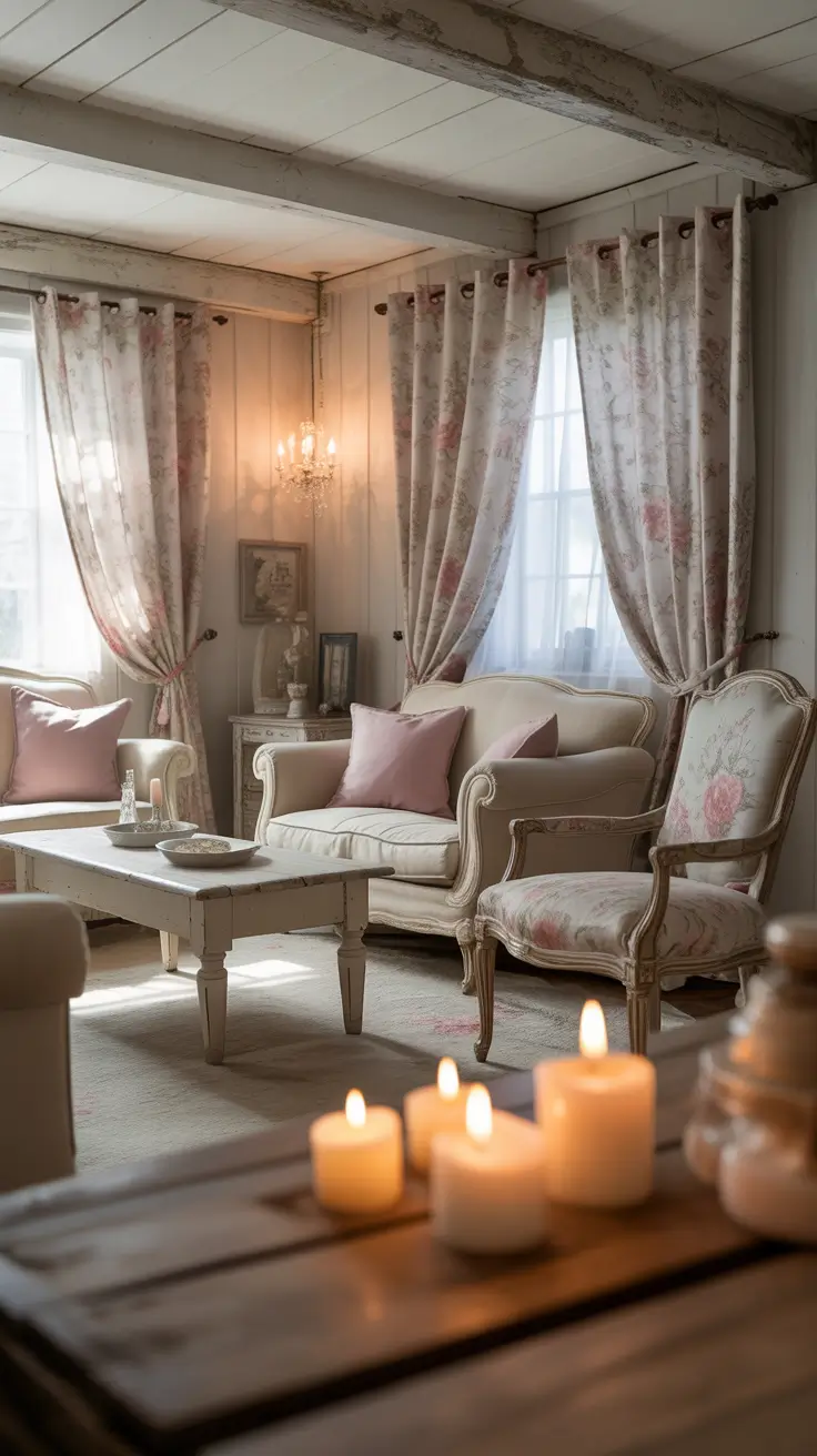 Country Cottage Living Room with Floral Prints