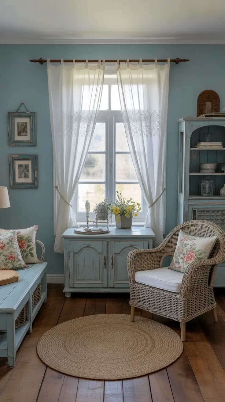 Cozy Country Living Room with Natural Textures