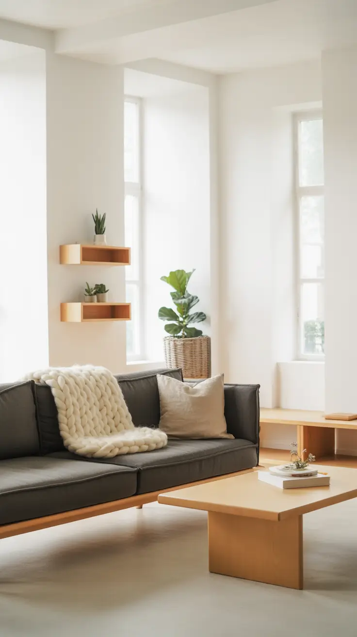 Nordic Minimalist Living Room with Birch Wood