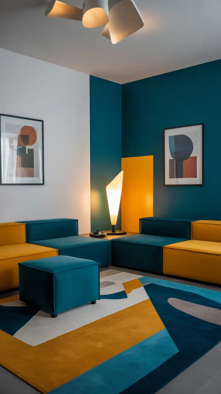 Modern Art and Geometric Rugs in Apartment