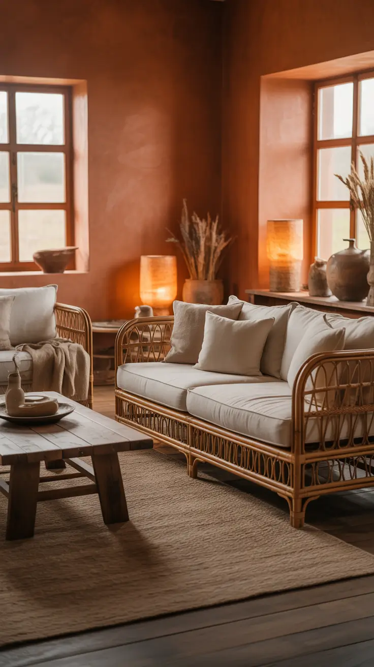 Rustic Earth-Toned Living Room with Natural Décor