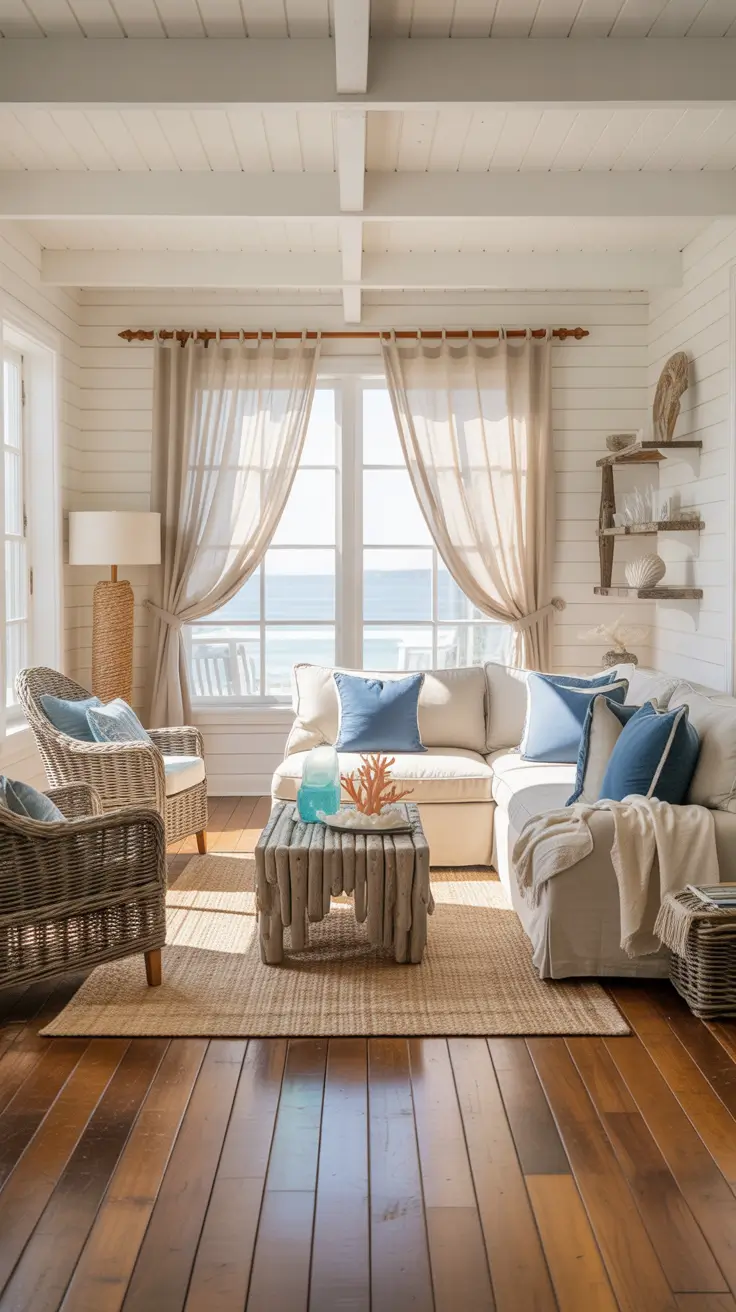 Airy Coastal Living Room with Natural Materials