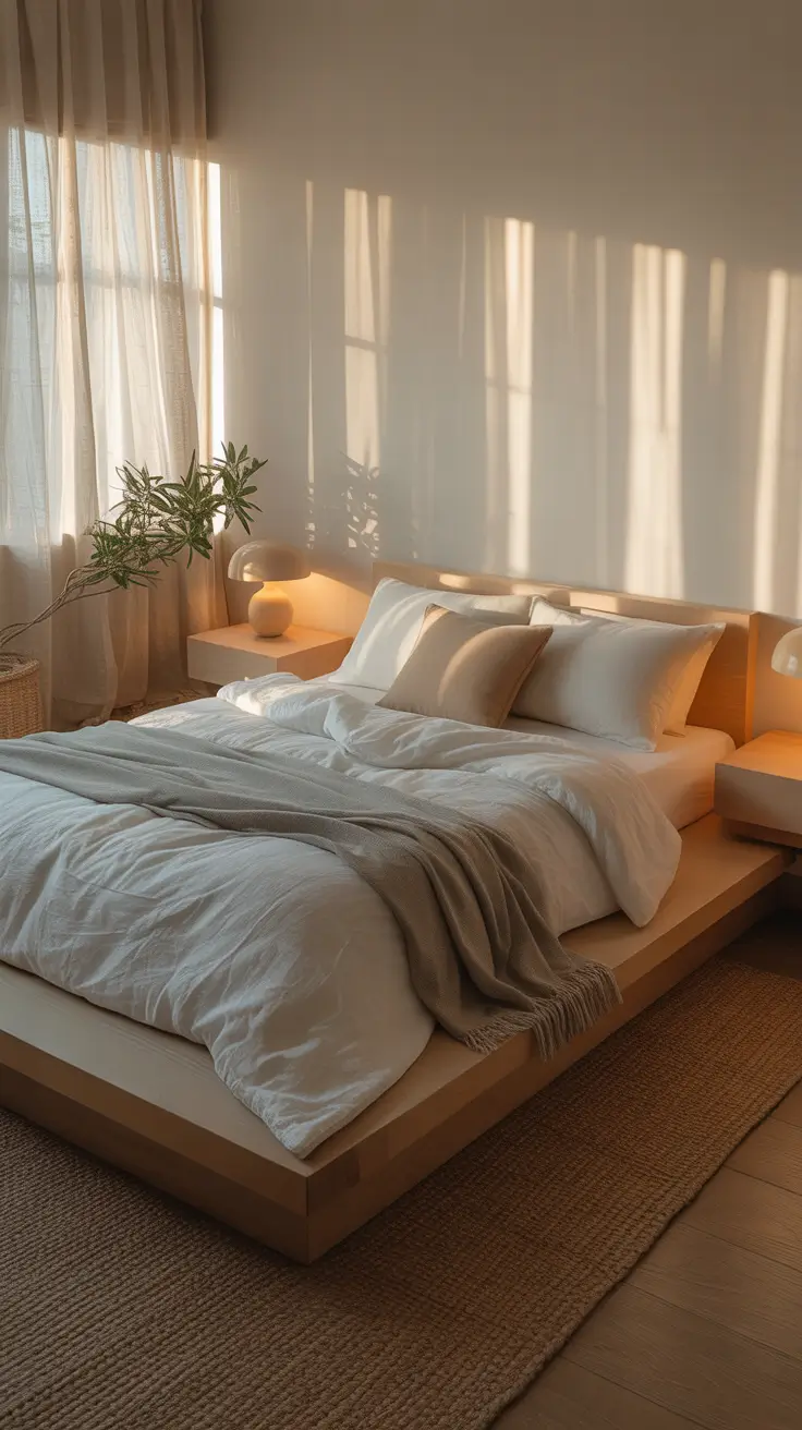 Compact Bedroom with Pale Maple and Linen