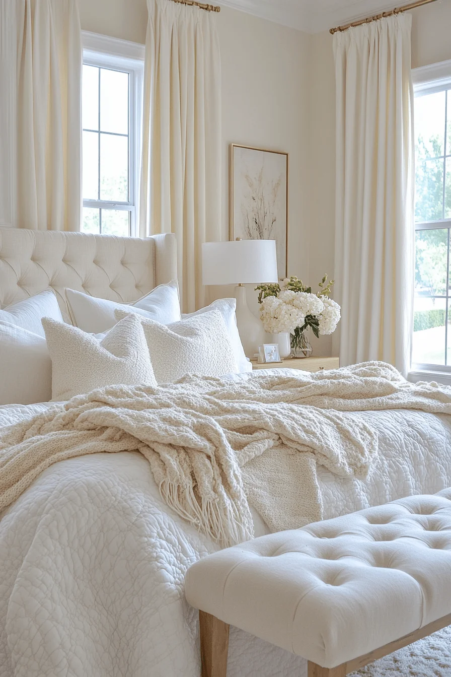 cream and white bedroom