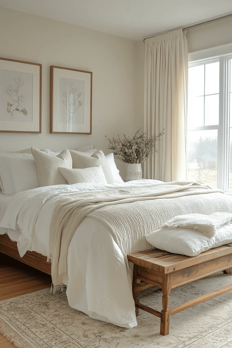 cream and white bedroom