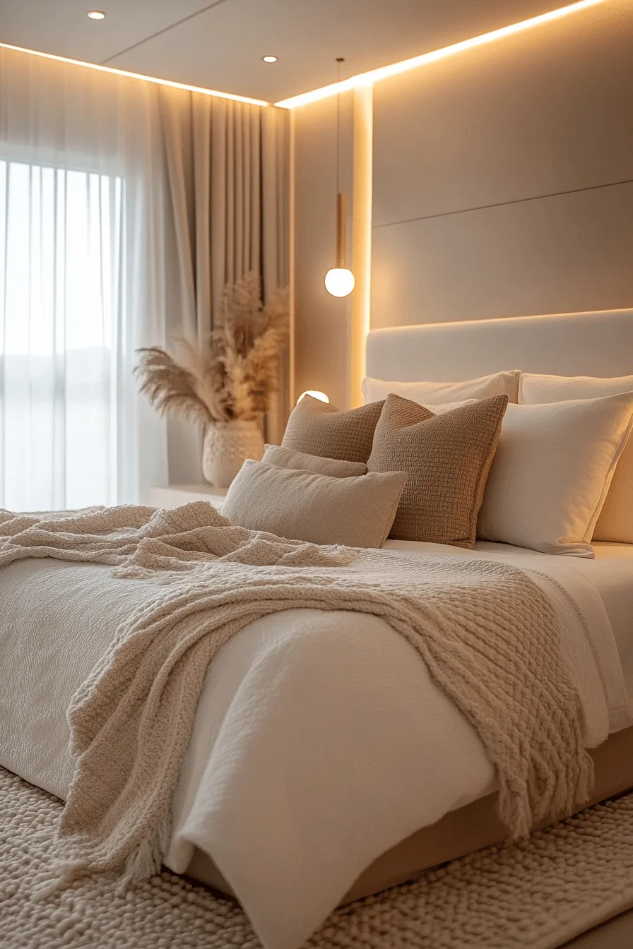 cream and white bedroom