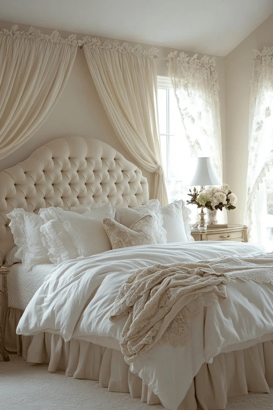 cream and white bedroom
