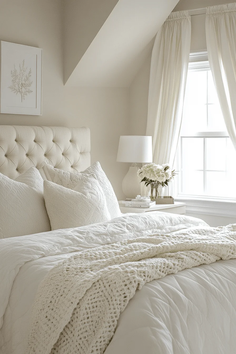 cream and white bedroom