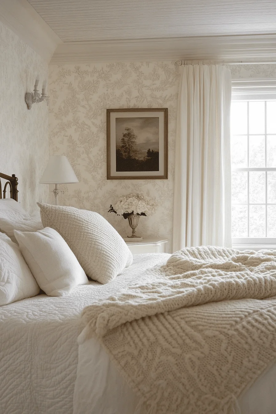 cream and white bedroom