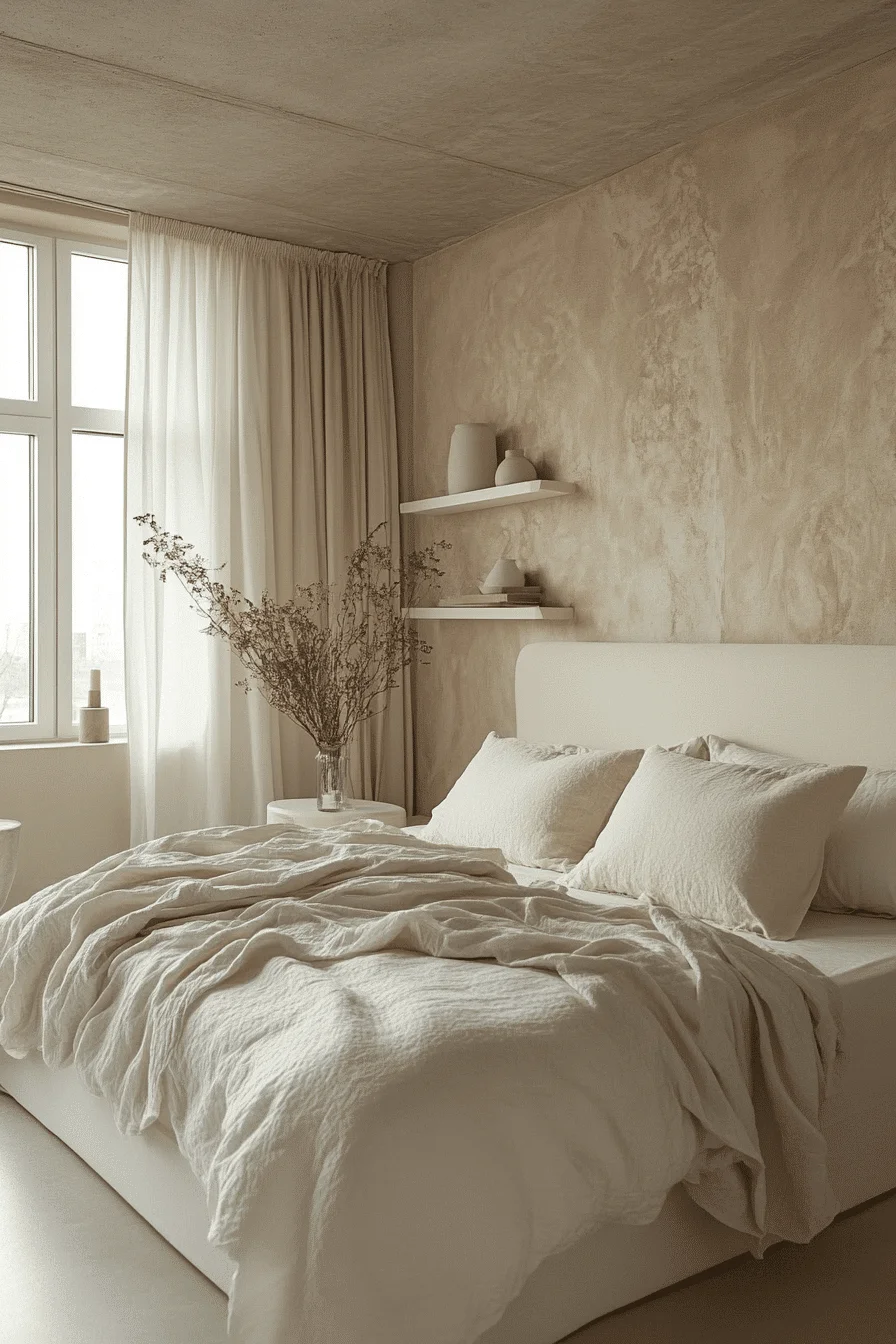 cream and white bedroom