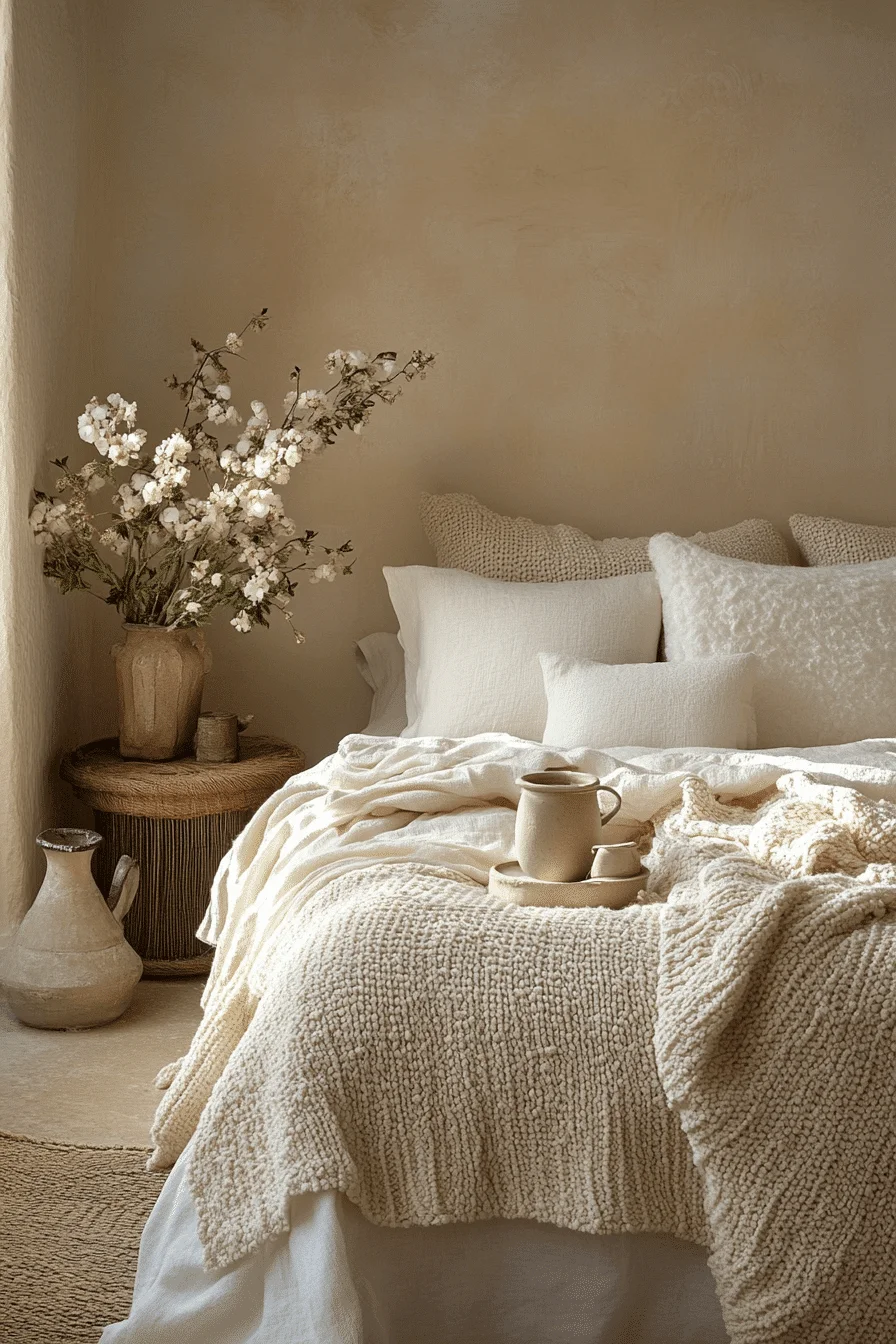 cream and white bedroom