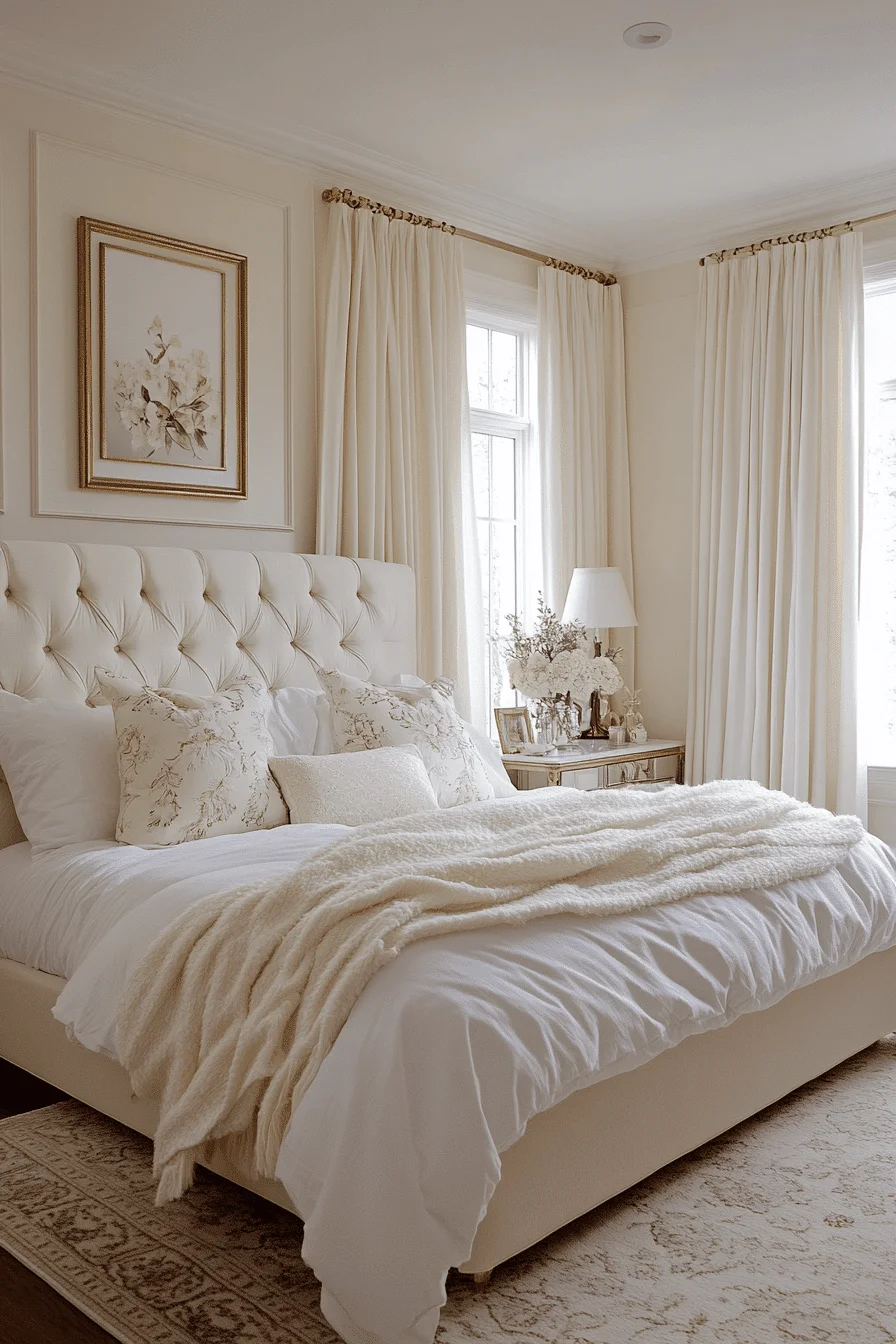 cream and white bedroom