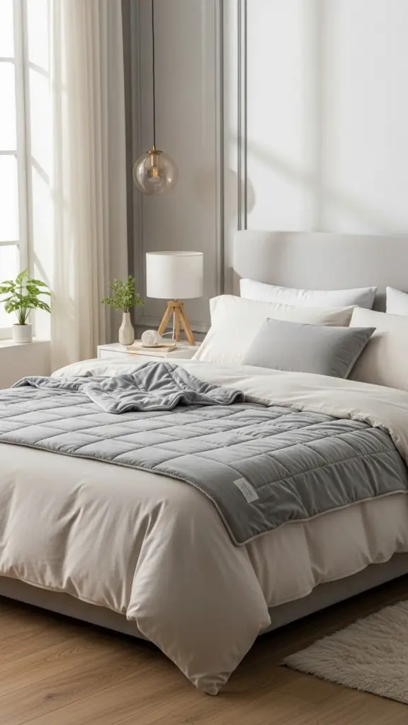 Weighted blanket on bed