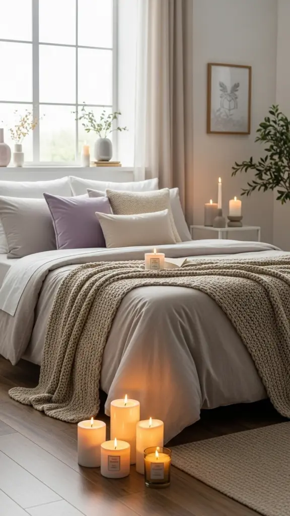 Scented candles on nightstand